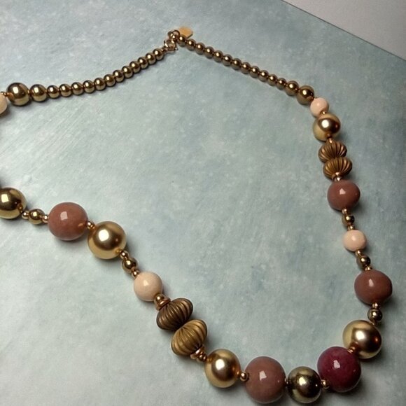 👍 5 for $20 Designed By Paula Branded Pink and Gold Tone Beaded Necklace - Picture 2 of 3